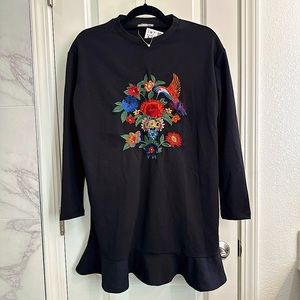 Zara NEW BLACK EMBROIDERED DRESS Size S
